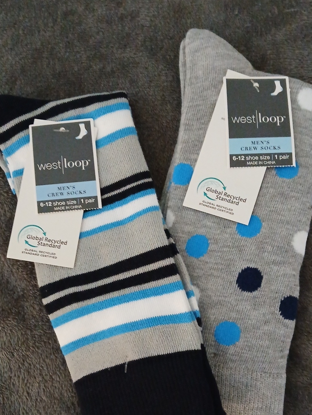 west loop Men's Crew Socks in Gray, Blue & Navy Mix